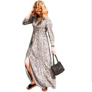 Philosophy Dress Snake Print Button Up Maxi Dress with pockets by side.